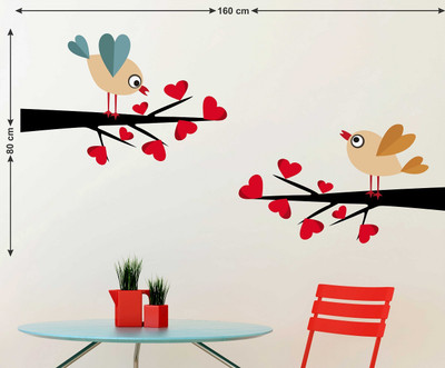 Remer 69 cm Tree with Birds wallsticker Self Adhesive Sticker(Pack of 2)