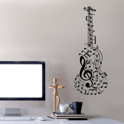 Xskin 20 cm Keys Treble Clef Abstract Guitar Self Adhesive Sticker(Pack of 1)