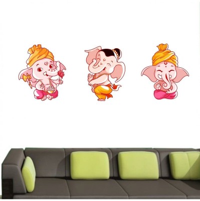 Asmi Collections 120 cm Set of 3 Cheering Little God Ganesha Self Adhesive Sticker(Pack of 3)
