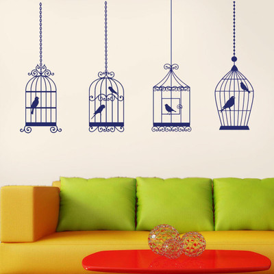walkart 2.54 cm birds with multi cages Removable Sticker(Pack of 1)