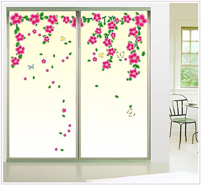 SmartWindow 50 cm Decorative Pink Flower Nature Wall Sticker for Home Décor (50CM x 70CM) Self Adhesive Sticker(Pack of 1)