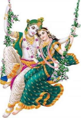 DreamKraft 50 cm Jhule Wale Radhe Krishna PVC Vinly Wall Stickers (Multicolor, 50 cm x 50 cm) Self Adhesive Sticker(Pack of 1)