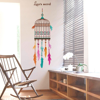 SmartWindow 50 cm Cartoon Bird Cage Feather ' Self Adhesive Wall Sticker (50 CM X 70 CM ) Self Adhesive Sticker(Pack of 1)