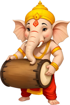 stylishdecor 42 cm cute shree ganesha with dolak Self Adhesive Sticker(Pack of 1)