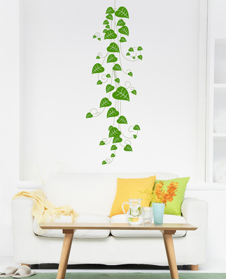 Zampyy 120 cm Green Leaves Self Adhesive Sticker(Pack of 1)