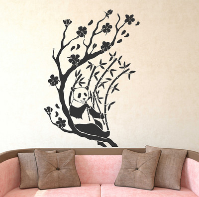 HAPPYSTICKY 80 cm Panda Tree Removable Sticker(Pack of 1)