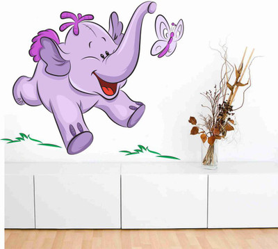 Stickerberry 50 cm Elephant with Butterfly Wall sticker for kids room 50 CM X 60 CM Self Adhesive Sticker(Pack of 1)