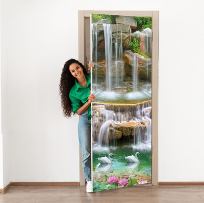 We Kreate 213 cm 3D Embossed Water Fall Nature Door wallpaper Self Adhesive Sticker(Pack of 1)