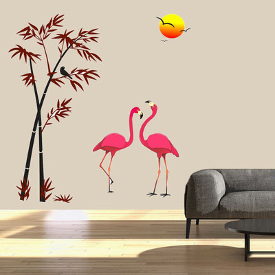 walkart 2.54 cm scenario with pair of cranes Removable Sticker(Pack of 1)