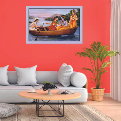 Sahaj Décor 30.48 cm Lord ram seeta and laxman on the boat wall sticker size (18x12cm) Self Adhesive Sticker(Pack of 1)