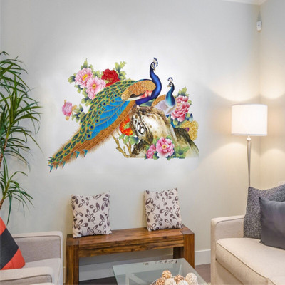Décor vibe 60 cm latest Peacock Birds Nature' Wall Sticker ( 60 cm x 90 cm), Self Adhesive Sticker(Pack of 1)