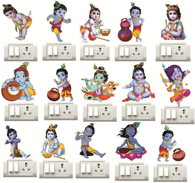 Decor Villa 25 cm KRISHNA Wall Sticker & Switch Board Sticker Set Of 15 Reusable Sticker(Pack of 15)