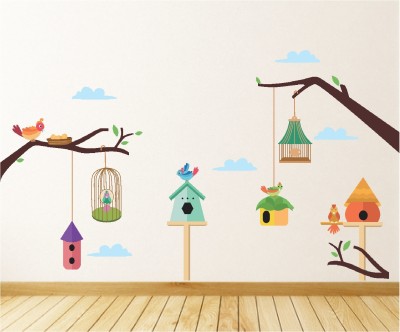 Wallzone 120 cm Bird Cage Multi Pvc Vinyl Wallsticker For Decorations Self Adhesive Sticker(Pack of 1)