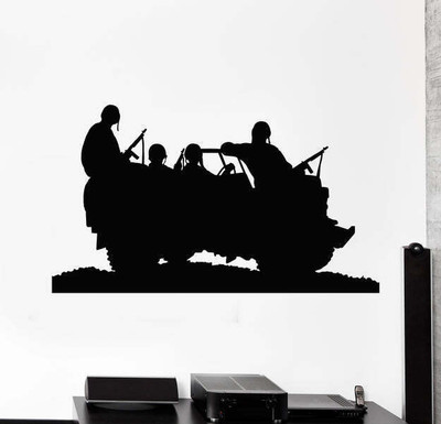 SnappyVinyl 54 cm Soldiers Military Car W Easy to apply Wall Sticker Self Adhesive Sticker(Pack of 1)