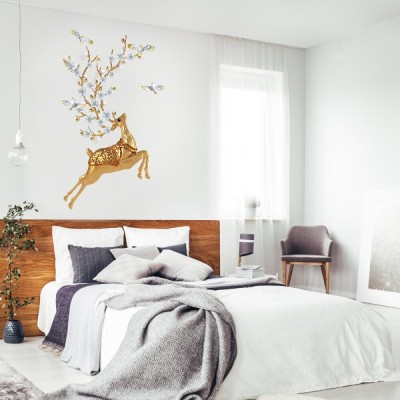 JAAMSO ROYALS 152.4 cm Golden Deer Painting Home Decorative Removable Wall sticker Self Adhesive Sticker(Pack of 1)
