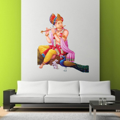 STICKER STUDIO 58 cm Krishna With Peocock Wall Sticker & Decal Self Adhesive Sticker(Pack of 1)