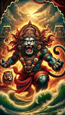 swaroopa 16.5 inch narsimha sticker Self Adhesive Sticker(Pack of 1)