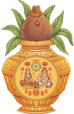 god & god's 41 cm Laxmi & Ganesh Ji on Yellow Kalash Self Adhesive Sticker(Pack of 1)