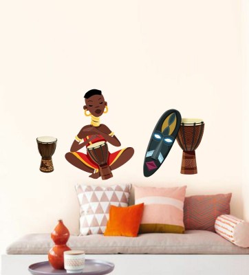 Flipkart SmartBuy 58 cm Tribal Women Playing Drums Wall Sticker Size- 58 cm x 45 cm Self Adhesive Sticker(Pack of 1)