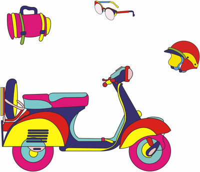Rathor Design 65 cm Decorative Colourful Scooter Wall Sticker 65cm X 76cm_New_Relist Removable Sticker(Pack of 1)