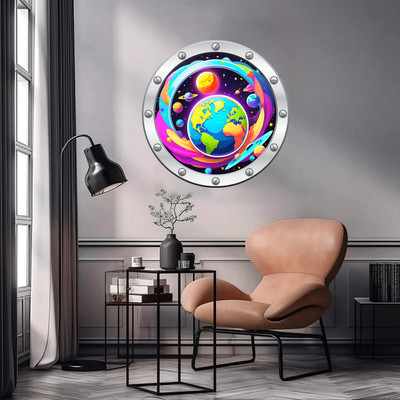 SoFFXia 18 inch Planet & Astronaut Silvery Decorative Walll Stickers for Living Room EDWS_14639 Self Adhesive Sticker(Pack of 1)