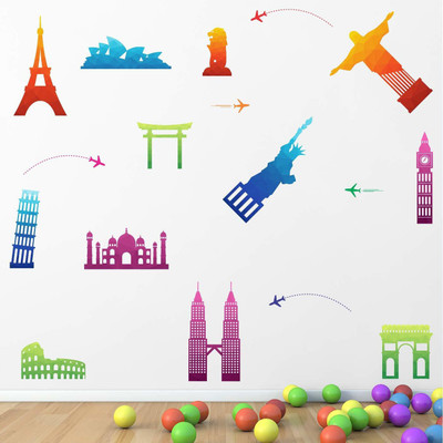 stylishdecor 60 cm m...multi travel Self Adhesive Sticker(Pack of 1)