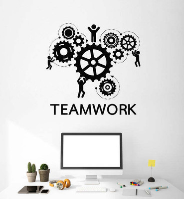 SnappyVinyl 30 cm Teamwork Work Time Gear Office Self Adhesive Sticker(Pack of 1)