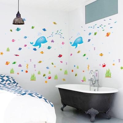 SmartWindow 45 cm Happy Dolphin & Fishes Wall Sticker for Home Décor (45 CM X 50 CM) Self Adhesive Sticker(Pack of 1)