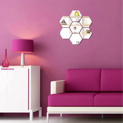 Bnezz 12.1 cm 7HexagonSilver Self Adhesive Sticker(Pack of 7)