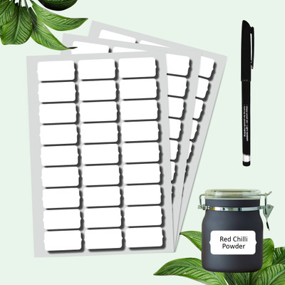 Teko Craft 6 inch Kitchen Jar Labels Stickers for Mason Jars Glass Bottles with Black Marker 81pc Self Adhesive Sticker(Pack of 81)