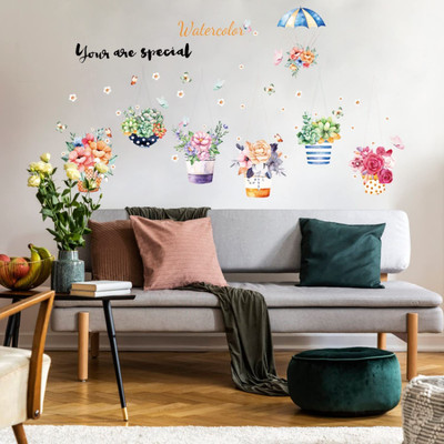 SmartWindow 60 cm Flower Pot Design Vinyl Self Adhesive Wall Sticker (60 CM X 90 CM) Self Adhesive Sticker(Pack of 1)