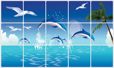 Roommates 75 cm Nature Blue Dolphine Heat Resistant Kitchen Wall Sticker ( 75 CM x 45 CM ) Self Adhesive Sticker(Pack of 1)