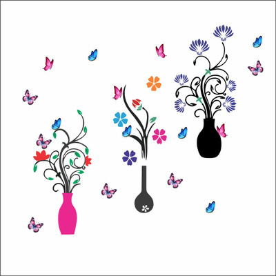 Vaishali Creation 12 inch decorative abstract flowerpot wall sticker for home decor Reusable Sticker(Pack of 1)