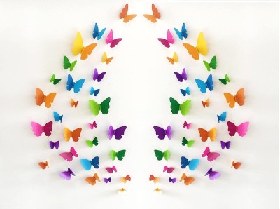 JAAMSO ROYALS 60 cm Multicolor 3D Butterfly Wall Sticker Removable Sticker(Pack of 2)