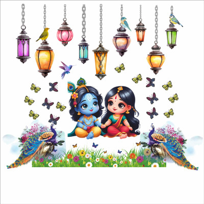 Riditcreation 50 cm Beautiful Radha Krishna ji Self Adhesive Sticker(Pack of 1)