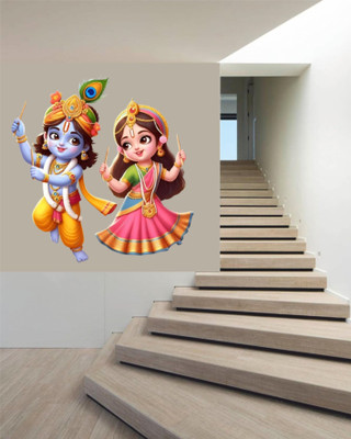 Riditcreation 50 cm Krishna and Radha playing together Self Adhesive Sticker(Pack of 1)