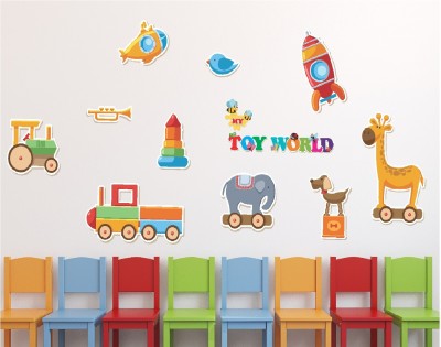 Wallzone 155 cm Toy World Multi Pvc Vinyl Wallsticker For Decorations Self Adhesive Sticker(Pack of 1)