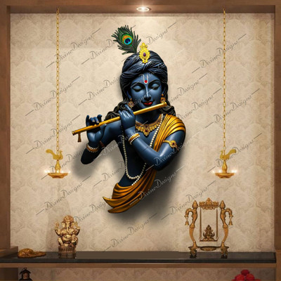DivineDesigns 46 cm Shree Krishan Ji Bansuri Wale Self Adhesive Sticker(Pack of 1)