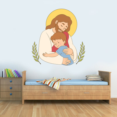 MEHMETDECOR 55 cm Jesus and child Wall Stickers & Murals Size - 55x58cm Self Adhesive Sticker(Pack of 1)