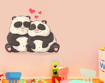 Stickerberry 60 cm Cute Panda Love wall sticker For Home Decor 60 CM X 50 CM Self Adhesive Sticker(Pack of 1)