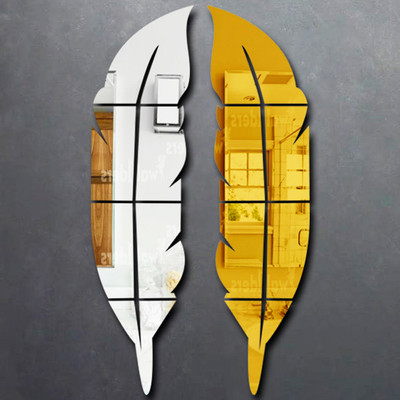 wall1ders 76 cm Opposite Plume Feather Golden Right Silver Left Self Adhesive Sticker(Pack of 2)