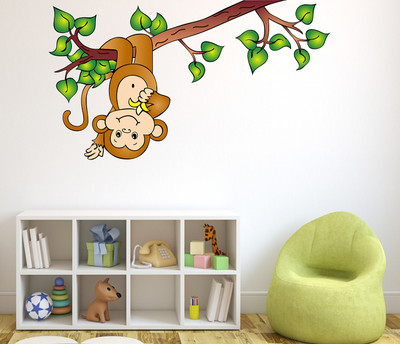 Wallzone 90 cm Monkey On Tree Removable Sticker(Pack of 1)