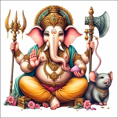 KatariyaAssosiat 69 cm Lord Ganesha Vinyl Wall Sticker for Home, Temple & Office (Size-60X59Cm) Removable Sticker(Pack of 1)