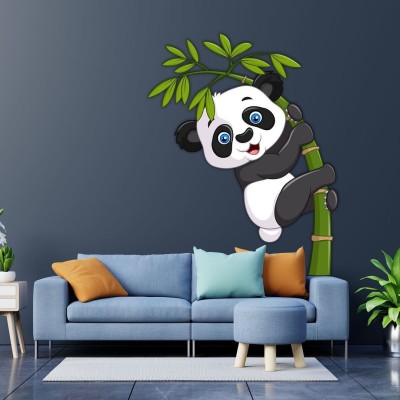 Inkfence 89 cm Cute Baby Panda Bamboo Wall Sticker| Beautiful Design Wall Decoration Sticker Self Adhesive Sticker(Pack of 1)