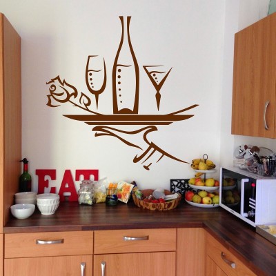 DreamKraft 58 cm Kitchen Wall Sticker (Wine with gless,Surface Covering - 58 x 53 cm) Self Adhesive Sticker(Pack of 1)