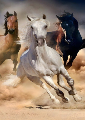 Dumdic 30 cm Eye Killing Three Horse Running A4 Strong Self-Adhesive Sticker Self Adhesive Sticker(Pack of 1)