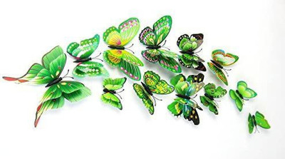 JAAMSO ROYALS 120 cm Green 3D Magnet Butterefly Self Adhesive Home Décor Wall Sticker (Set of 12) Self Adhesive Sticker(Pack of 1)