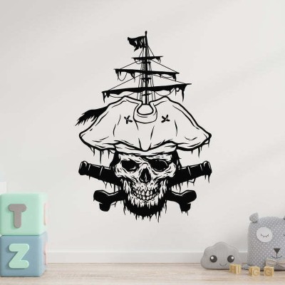 SnappyVinyl 33 cm Captain Skull Symbol With Hat Self Adhesive Sticker(Pack of 1)