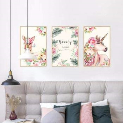 JAAMSO ROYALS 90 cm Deer Photo Frame and Flamingo Bird Photo Frame Design Self Adhesive Sticker(Pack of 1)