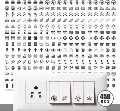 Stikor 1.5 cm Transparent Switch ID Stickers for Switch Boards, 52 Designs, Self Adhesive Sticker(Pack of 450)